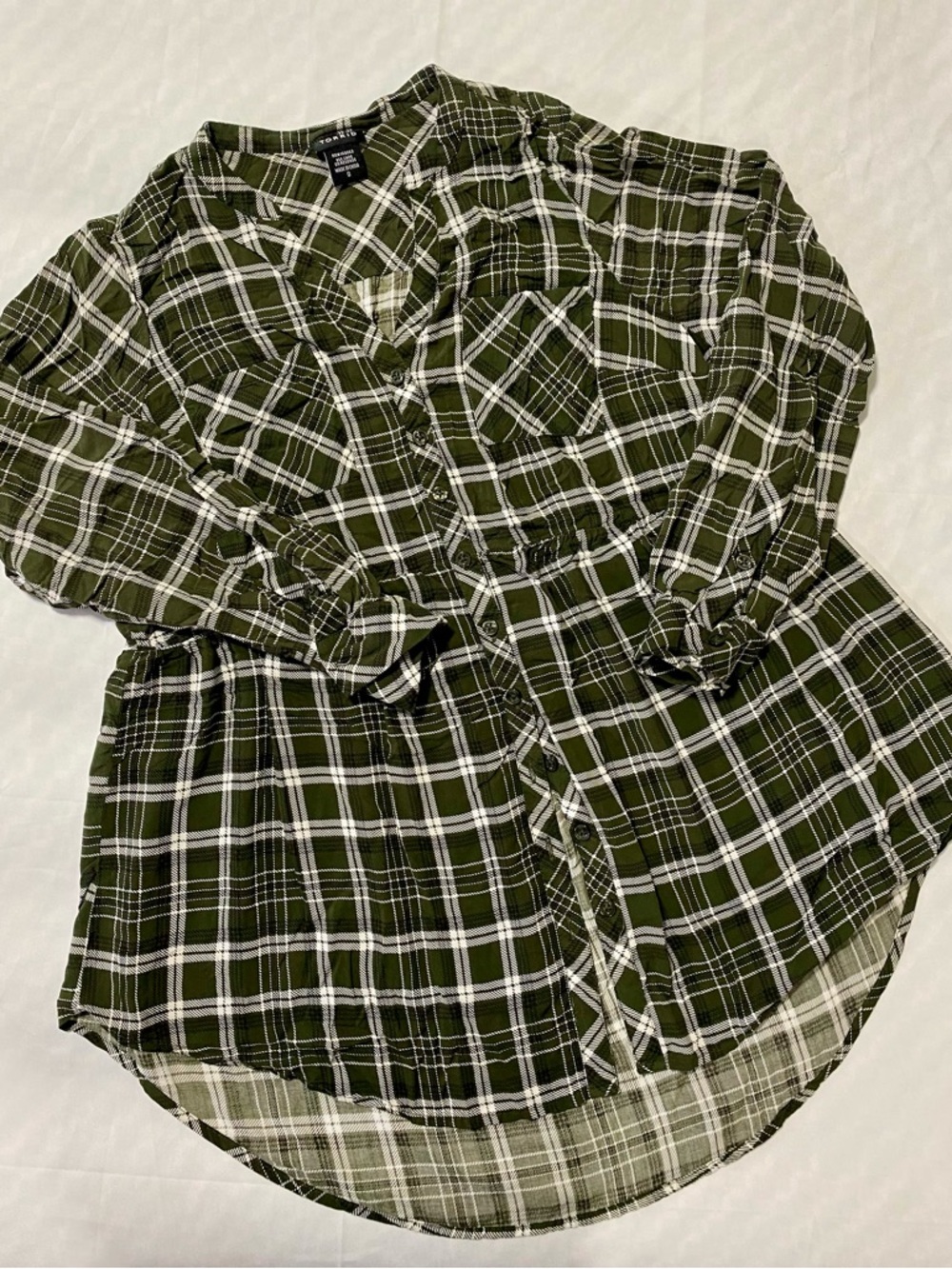 torrid Olive Green Plaid Button-Down Shirt